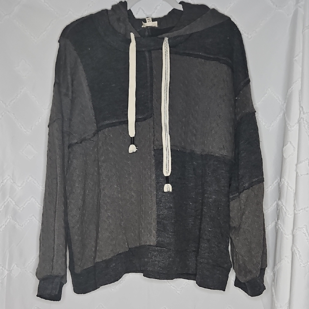 POL Black and Gray Patchwork Hoodie PTP 29"